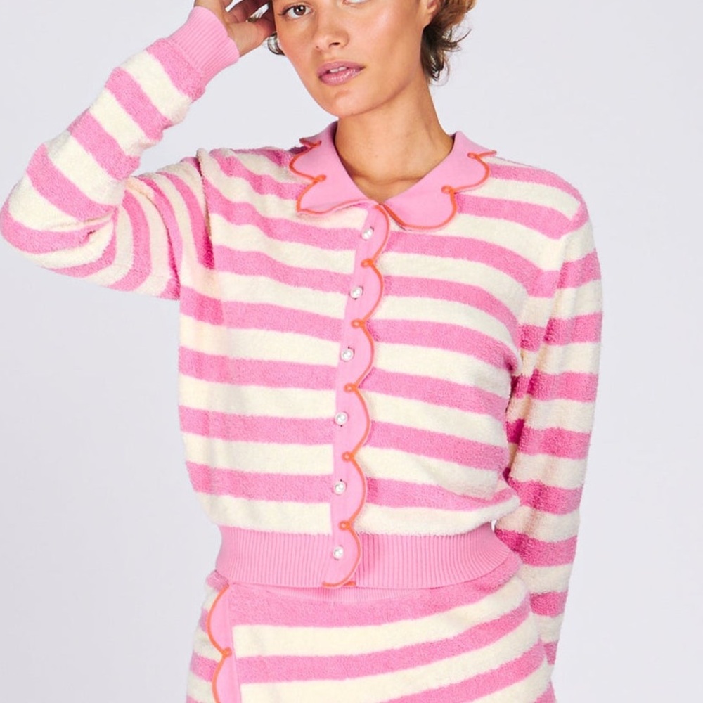 Rachel Antonoff CUPCAKE CARDIGAN PINK TOWEL STRIPE Cardigan Size Small